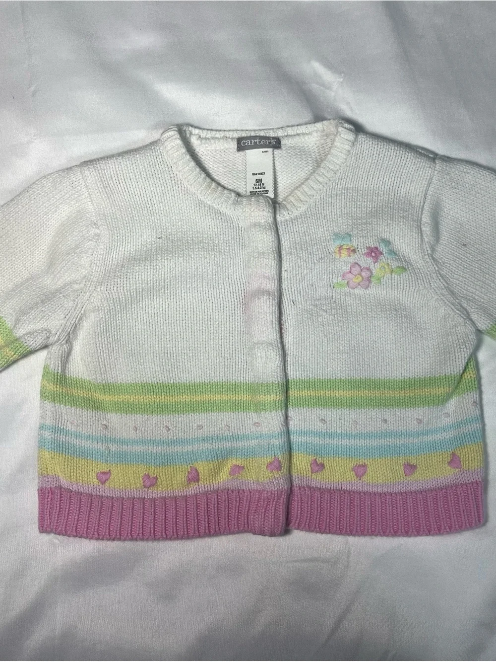 Vintage‎ Carter’s Girls Sweater Size 6M White Pink Green Pastel Daisies Knit